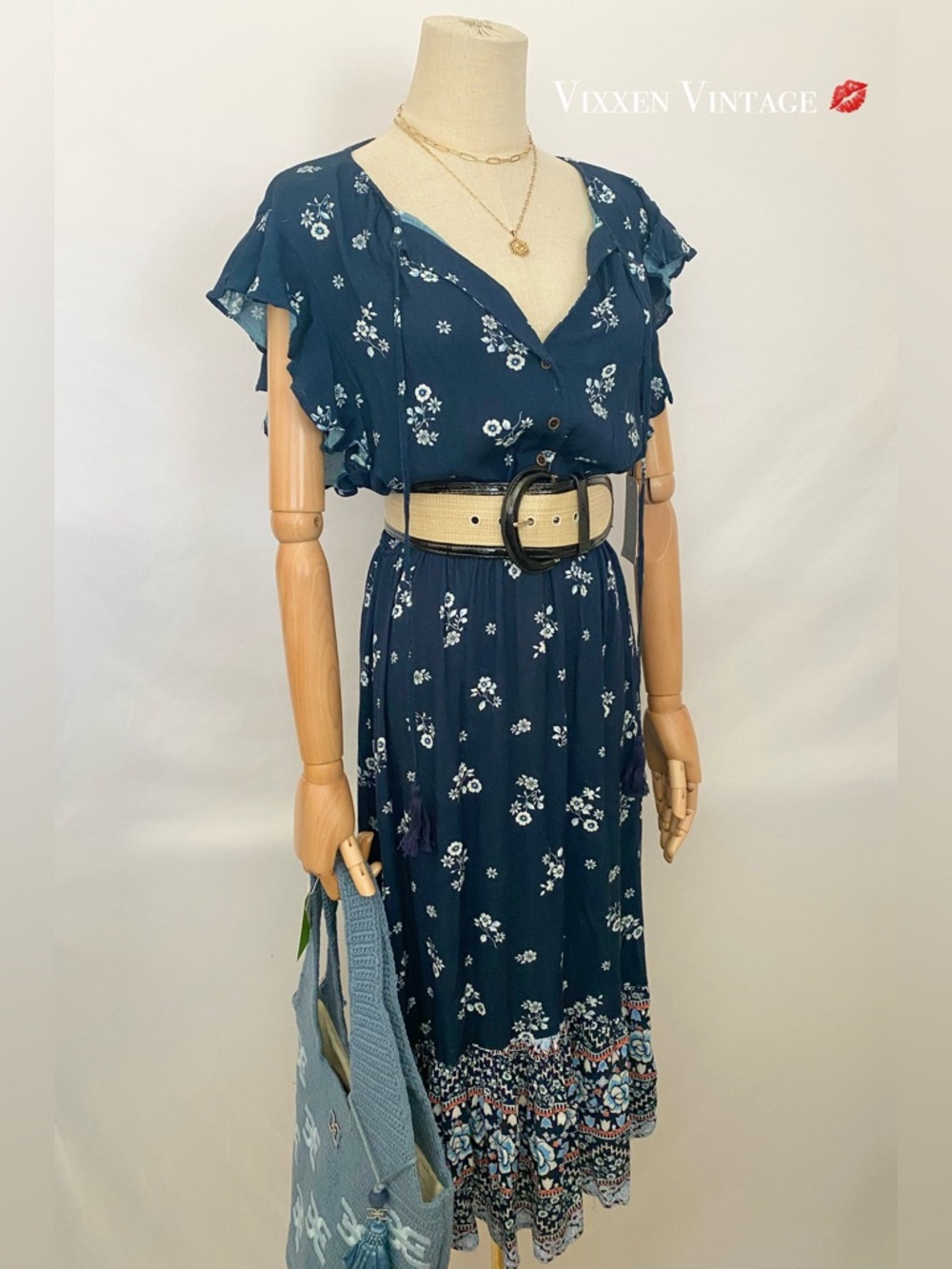 CRIMSON FLORAL FLUTTER SLEEVE TIERED MIDI SHIRTDRESS IN MULTI